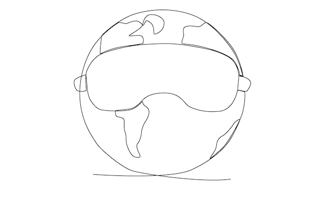 The earth wearing sleeping eye mask one line art