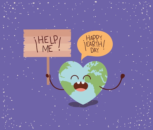 Earth with heart shape character and speech bubble protest