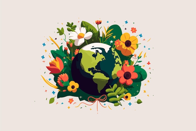 Vector earth with plants and leaves ecology concept vector