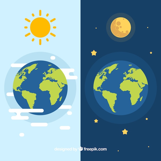 Vector earth with sun and moon