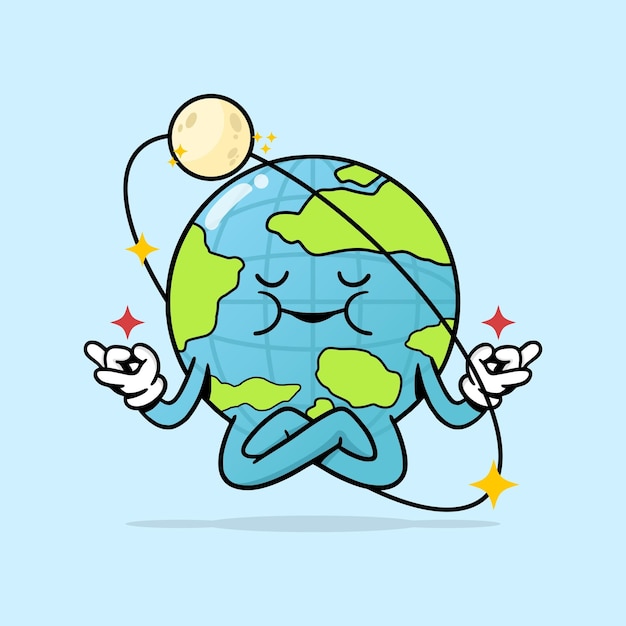 Vector earth yoga retro mascot illustration