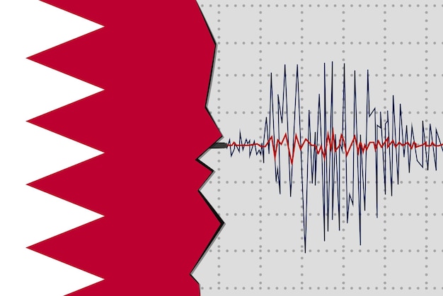 바레인 지진 자연 재해 뉴스 배너 아이디어 플래그와 함께 지진파