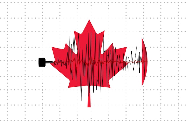 Vector earthquake in canada concept seismic wave with flag natural disasters news banner