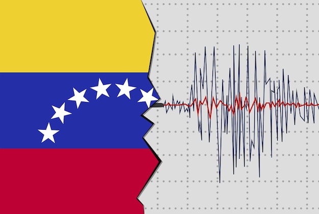베네수엘라 지진 자연 재해 뉴스 배너 아이디어 플래그와 함께 지진파
