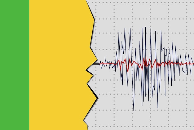 Землетрясение в Мали, стихийные бедствия, новостной баннер, идея, сейсмическая волна с флагом