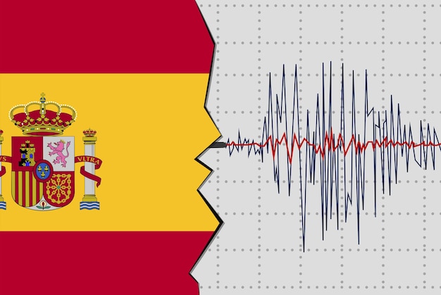 Earthquake in Spain natural disasters news banner idea seismic wave with flag