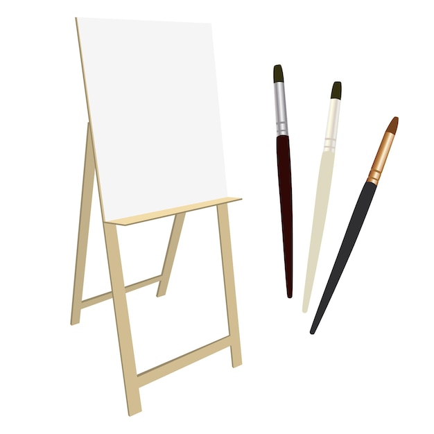 Vector easel and art brushes isolated on white. vector illustration.