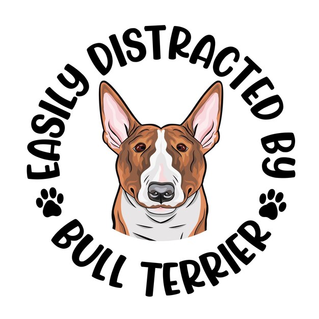 ベクトル 簡単に distracted by bull terrier 犬 タイポグラフィー tシャツ デザインベクトル