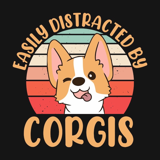 Vettore facilmente distratto da corgis - retro vettore di disegno del cane corgi