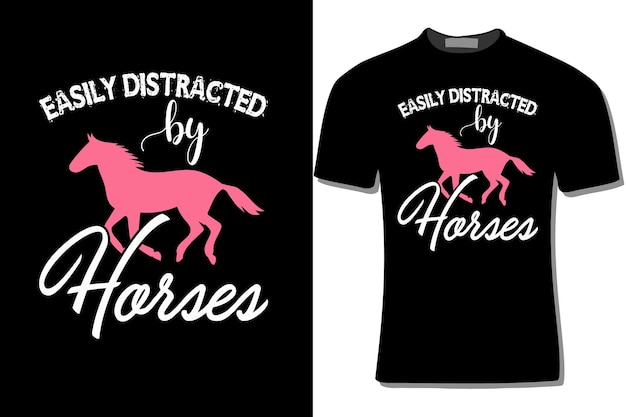 Дизайн футболки Easily Distracted By Horses для любителей лошадей