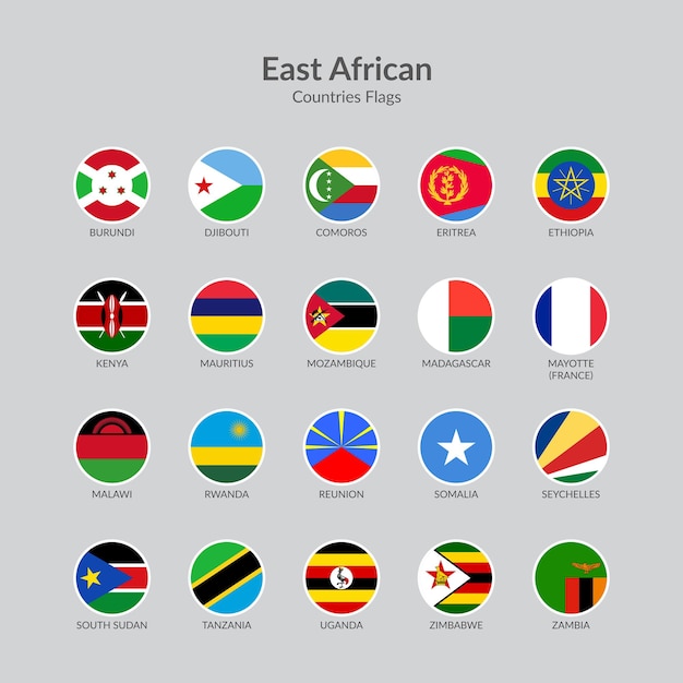 Vector east african countries flag icons collection