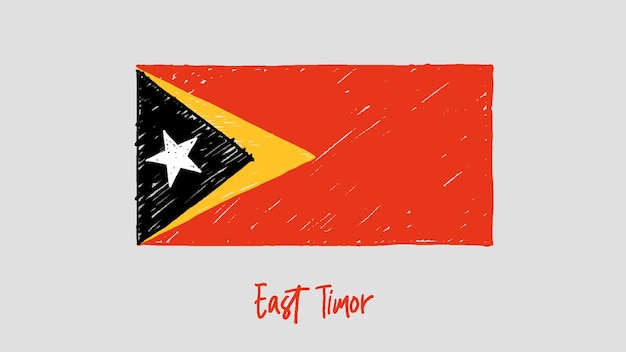 East Timor Flag Colored Pencil or Marker Sketch Vector