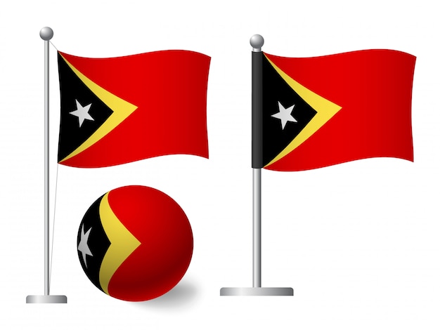 Vector east timor flag on pole and ball icon