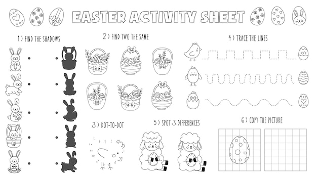 Easter activity worksheet for kids Winter activity page Easter black and white placemat for children