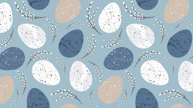 Vector easter background on blue background seamless pattern with easter eggs for postcard design banners