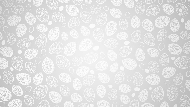 Vector easter background of easter eggs with ornaments of curls in gray colors