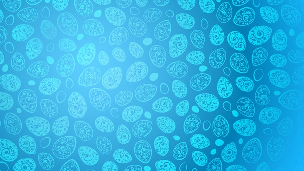 Vector easter background of easter eggs with ornaments of curls in light blue colors