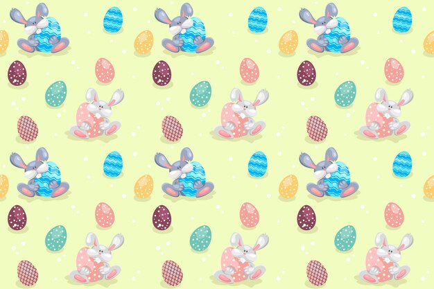Vector easter background with bunny and eggs seamless pattern for the spring holiday for deoration invitation packaging fabric printing