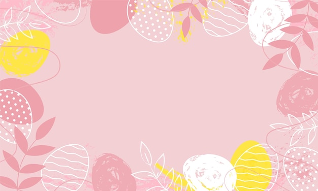 Easter background with eggs and flowers, frame. copy space.