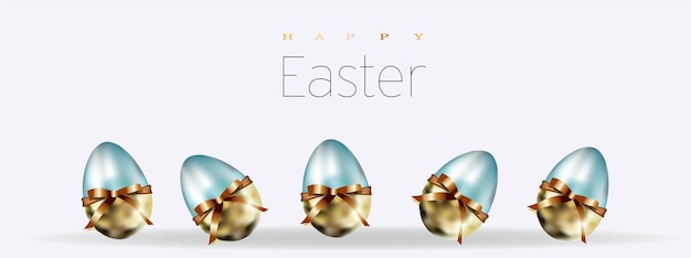 Easter background with place for text Banner or poster for Easter Blue Golden eggs