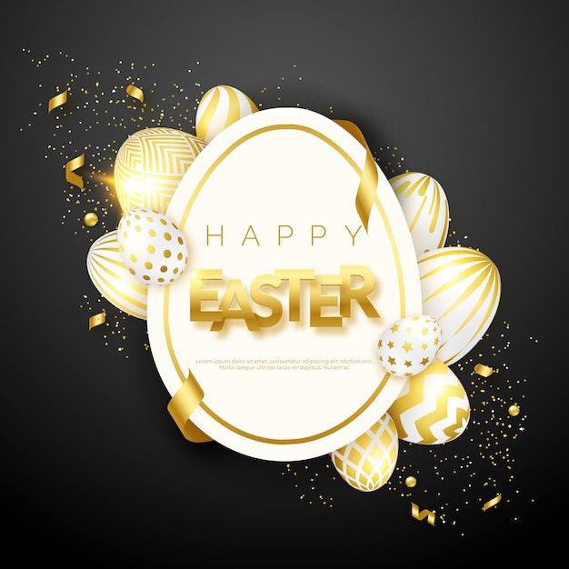 Easter background with realistic golden eggs