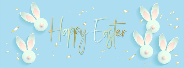 Easter banner background template with beautiful colorful spring rabbits Vector illustration