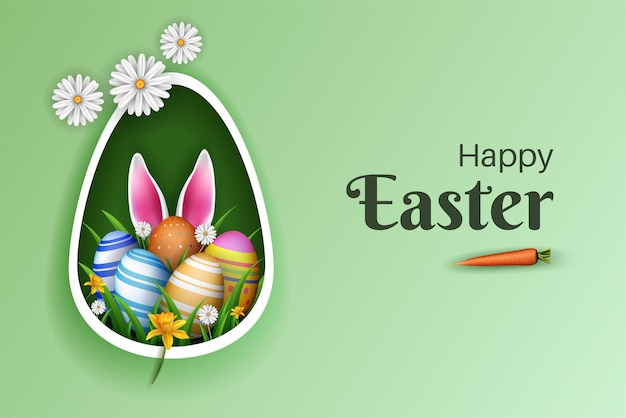 Vector easter banner template illustration with easter eggs and flowers
