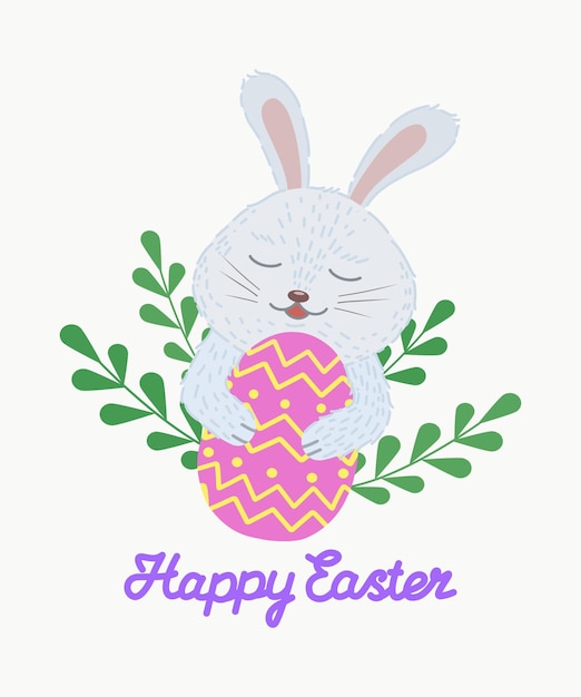 Easter banner with cute sleeping rabbit and Easter eggs A spring cartoon story with the caption Ha