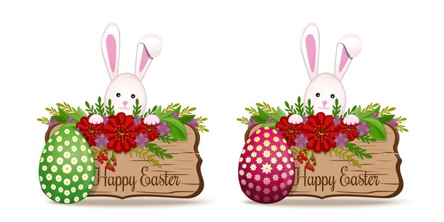 Easter banners set with easter bunny and easter egg.