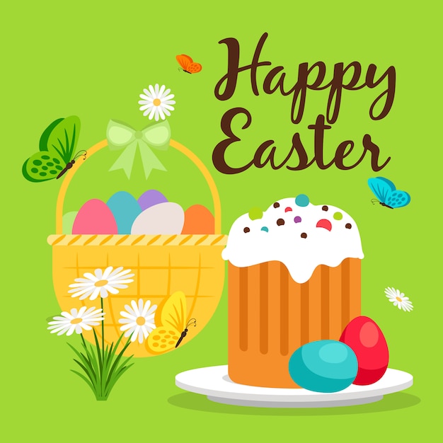 Easter basket and cake greeting card