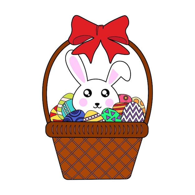 Easter basket with bunny and Easter eggs