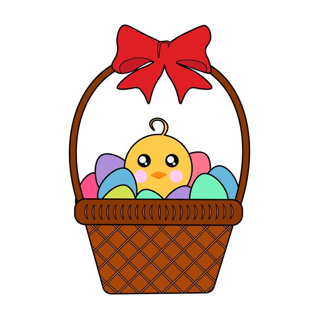 Easter basket with chicken and eggs