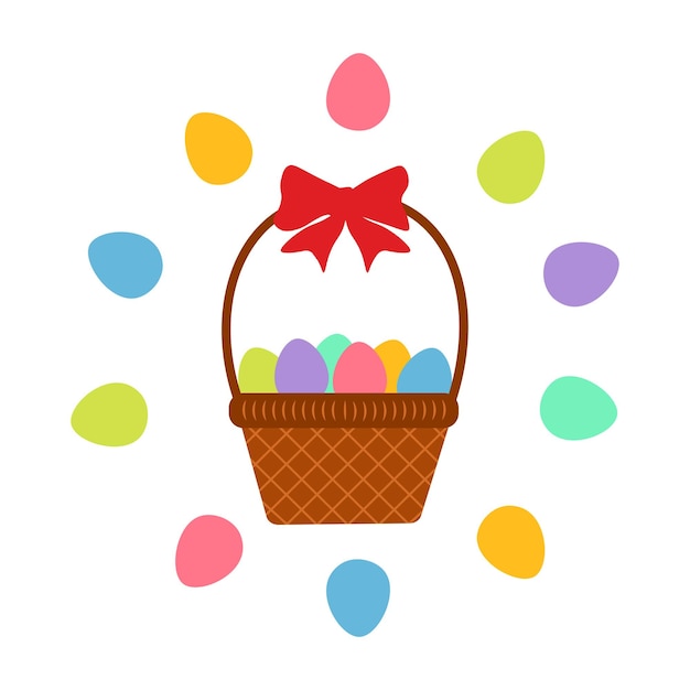 Easter basket with a circle of colored eggs