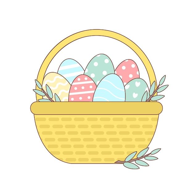 Easter basket with colorful eggs