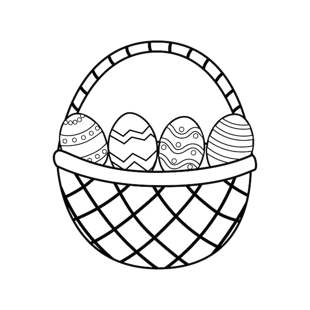 Пасхальная корзина с яйцами, раскраски страницы иллюстрации
