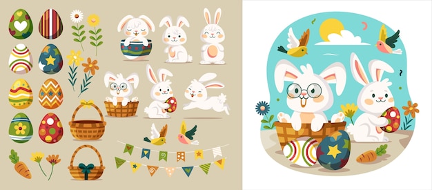 Easter bunnies and eggs
