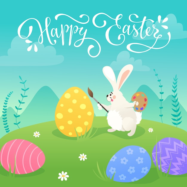 Vector easter bunnies greeting card