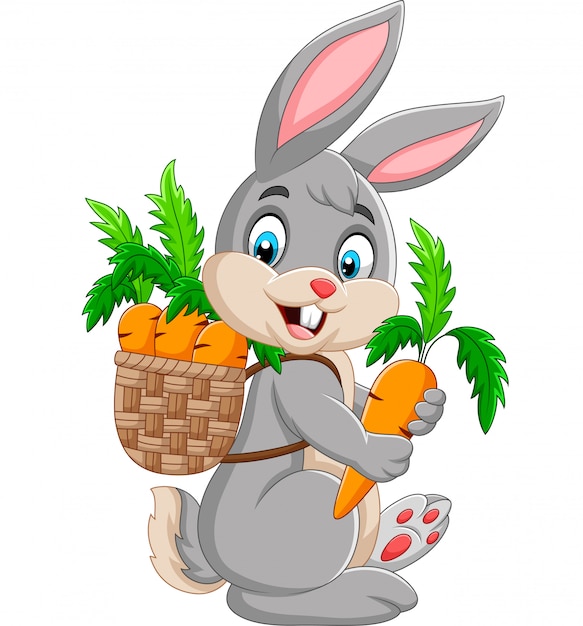 Easter Bunny carrying basket full of carrots