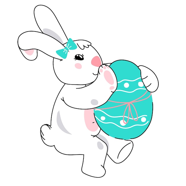 Easter bunny carrying egg Cute adorable bunny or rabbit for Easter card