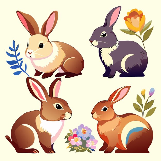 Easter bunny characters set