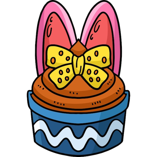 Easter Bunny Cupcake with Ribbon Cartoon Clipart