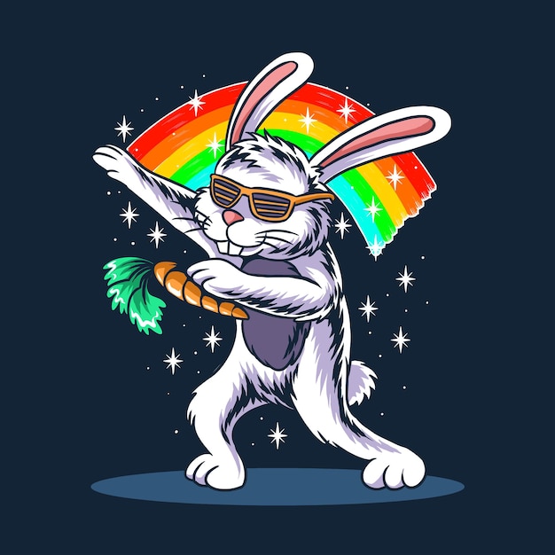 Vector easter bunny dabbing wearing glasses and carrying carrots