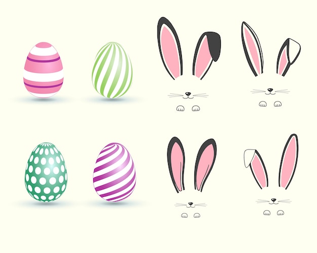 Easter bunny ears and easter eggs collection, Bunny face and egg illustration