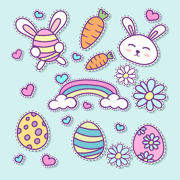 easter bunny egg flower and rainbow sticker collection