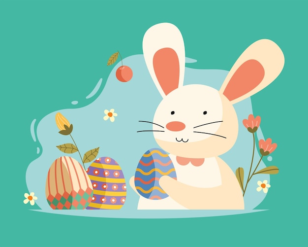 Vector easter bunny and eggs painted character