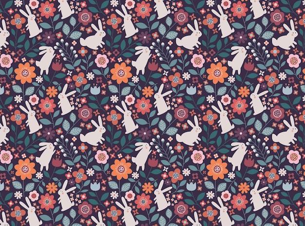 Vector easter bunny flowers cute vector pattern design