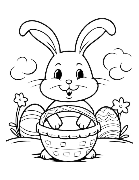 Vector easter bunny kawaii coloring page