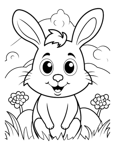 Vector easter bunny kawaii coloring page