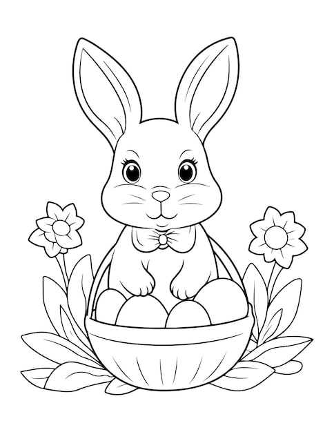 Easter bunny kawaii coloring page