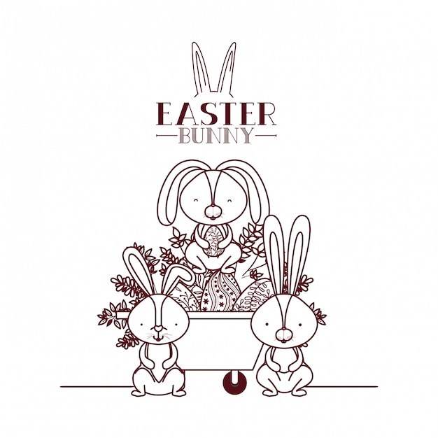 Easter bunny label with egg isolated icon